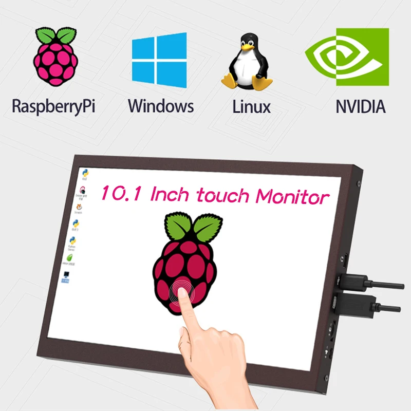 

10.1 Inch IPS LCD Touch Screen 1024*600 HDMI Display with Holder Monitor For Raspberry Pi 4B Metal Shell Display With Horn