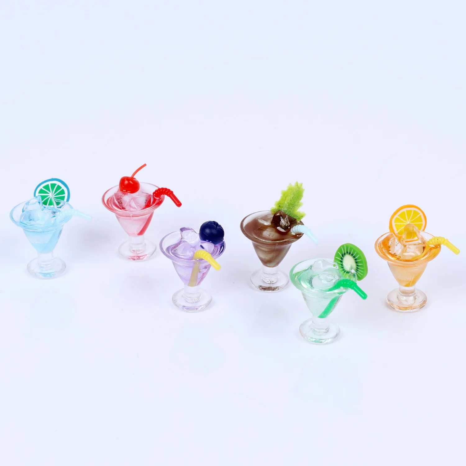 6pcs Mini Cocktail Ice Cup Fake Drink Model with Fruit Bubble Beverage Miniature Simulation DIY Food Play Pretend Decoration