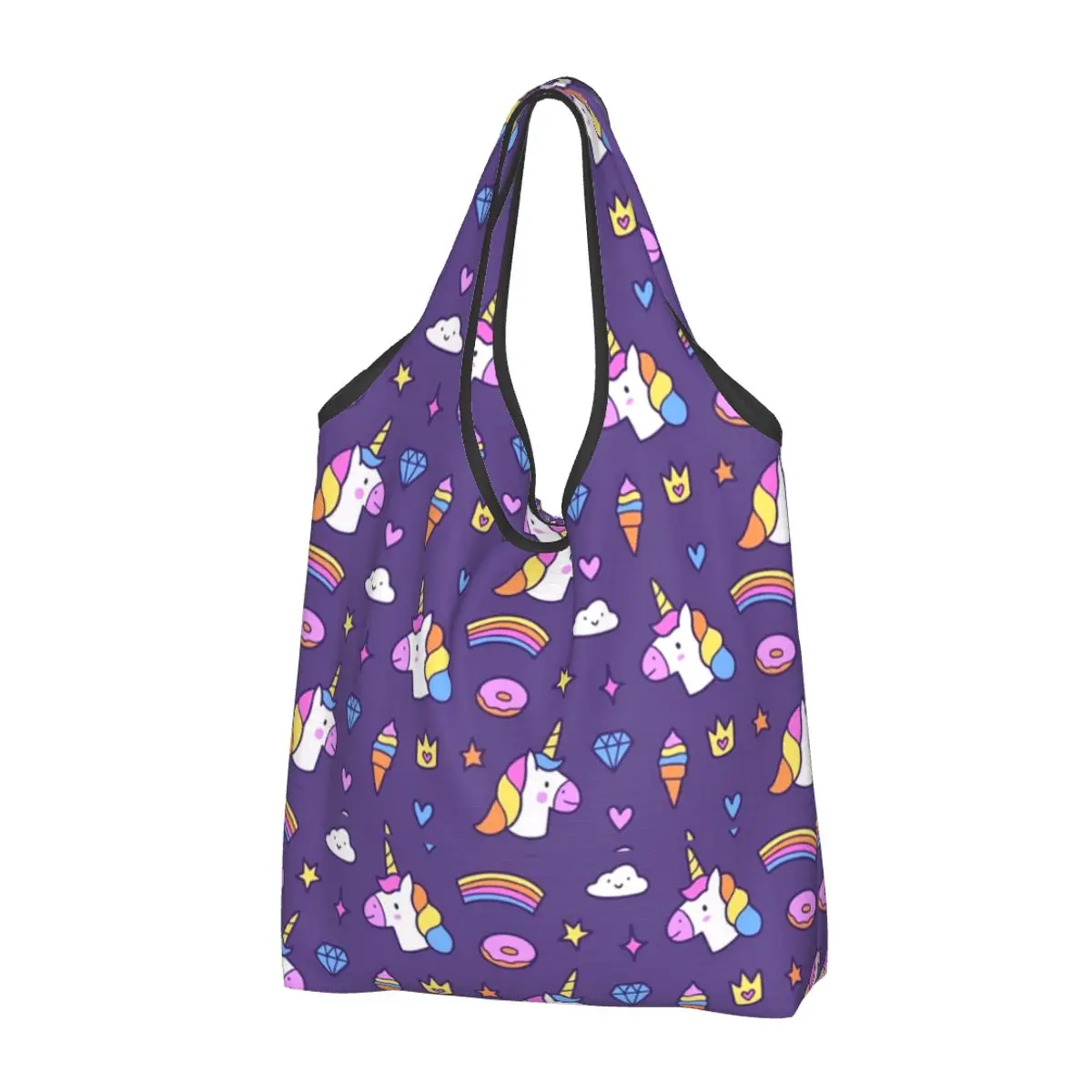 Ice Cream Unicorn Portable Tote Shopping Bags Large Capacity Shopper Bag Groceries Handbag Shoulder Bag