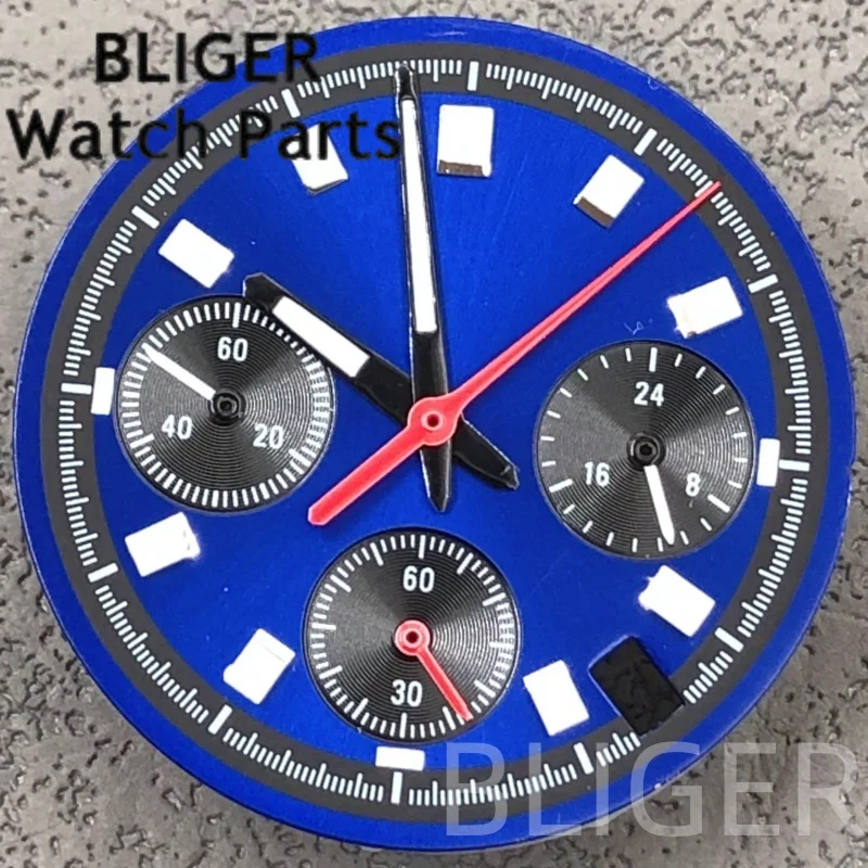 

BLIGER 30 мм стерильный черный синий кварцевый циферблат VK63 с 6-контактными стрелками светящийся циферблат для VK63A запасные части для механизма
