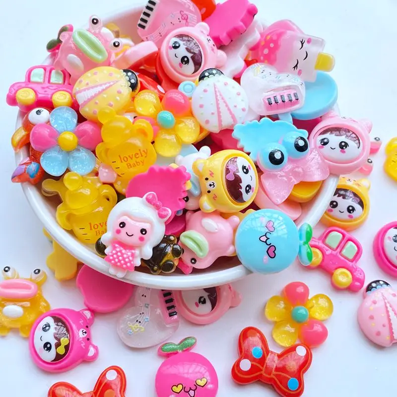 

Новинка, милая миниатюрная разноцветная мультяшная серия, искусственная смола с плоским основанием, украшения для рукоделия, аксессуары для украшения, 20 шт.