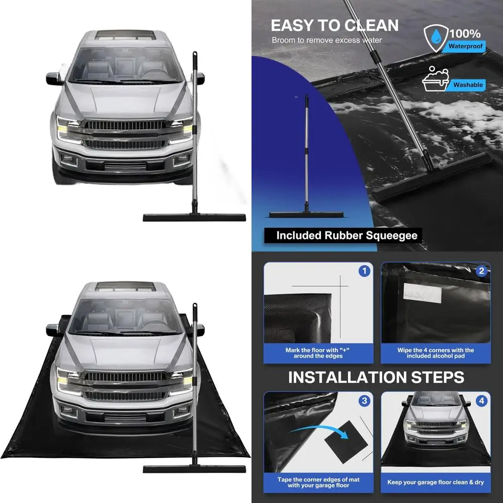 

8'6 x 20' Garage Floor Mat with Squeegee for Mud, Oil, and Rain Protection