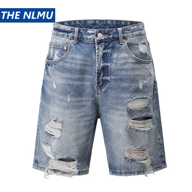 Ripped Denim Shorts 2025 Summer Vintage Distressed Hole Jean Shorts Harajuku Streetwear Cargo Short Pants Y2K Blue