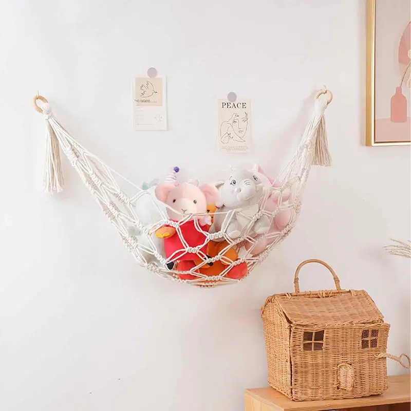 Macrame Hammock Net Toys Storage Boho Decor Children Room Toys Stuffed Animals Toys Hammock Net Organize Bohemia Storage Holder image 3