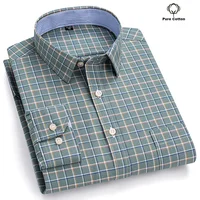 Camisas sociales para hombre, 100% de algodón puro Oxford de manga larga con botones a cuadros, ropa Formal informal para hombre, camisa de gran tamaño de talla grande S-7XL