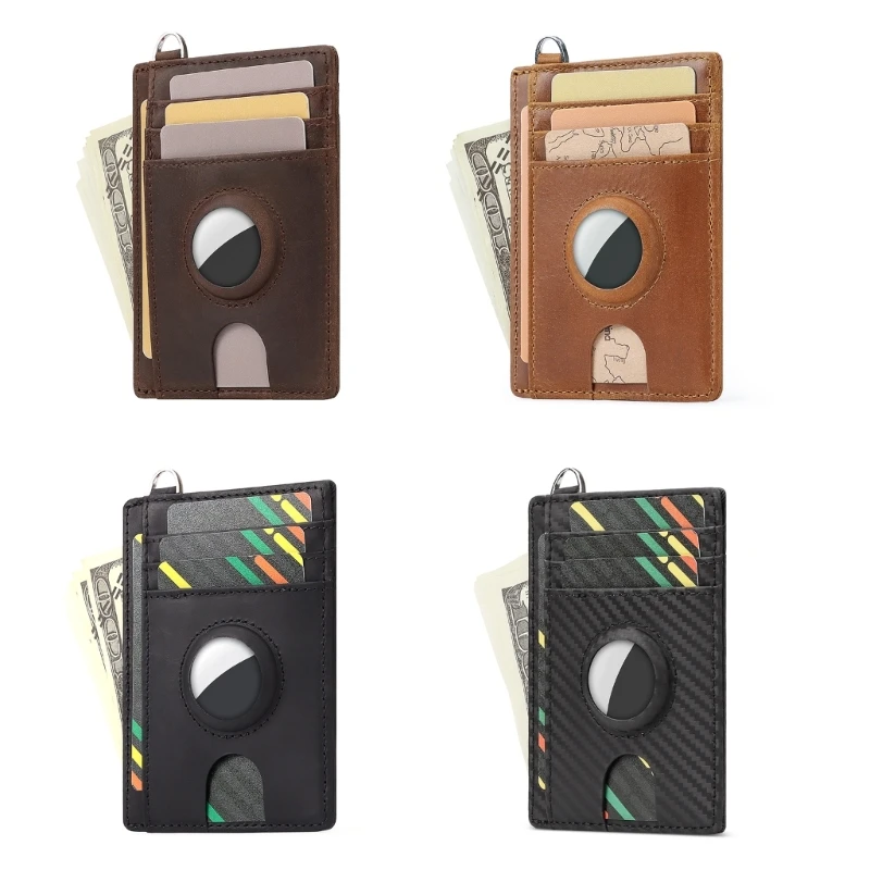 Comfortable Men Leather Holder Stylish Men Leather Card Holder Leather Sleeve Money Purse for AirTags Item Tracking