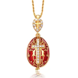 YAFFIL Egg Pendant Enamel Colored Cross Pendant Set With Diamonds,A Small Yet Luxurious Neck Chain That Can Be Opened And Closed