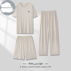 SUMMER New Modal 3 Pieces Pjs Short-sleeved Men's Pajama Sets Male Pyjamas Plaid Loungewear Sleepwear Homewear 4XL PJ Clothing