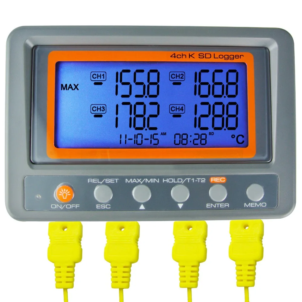 Portable Wallmount Digital 4 Channel -328 - 2498 Degree F/C K Type Thermocouple 8GB SD Card Temperature Thermometer Logger