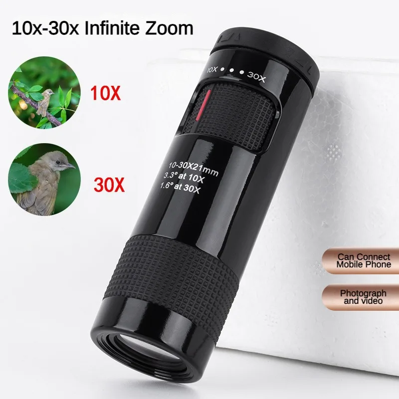 Poderoso Portátil Zoom Mini Telescópio Monocular, Spotting Scope, Camping Equipamentos, Visão Óptica, Turismo, 10-30x21