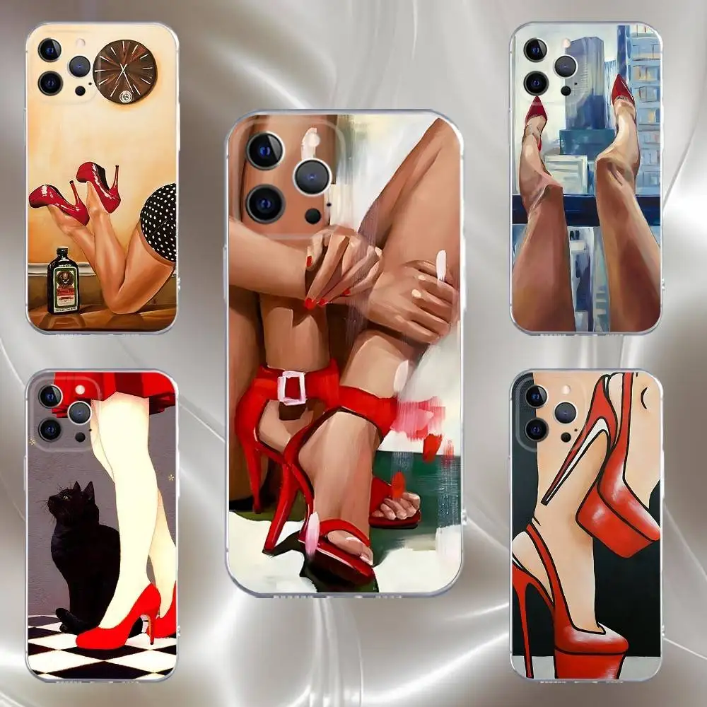 

Red High Heel Shoes Phone Case For iPhone 16,15,14,13,12,11 Pro,Max,Plus,X,XS,XR,SE,Mini Transparent Silicone Soft