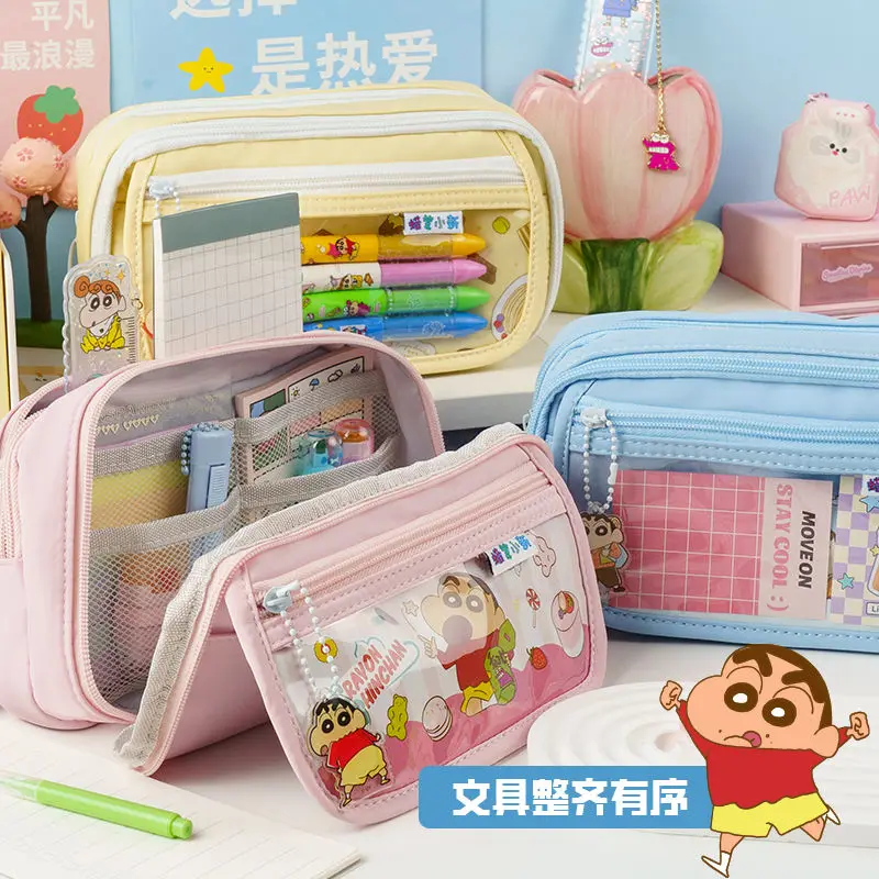 

Crayon Shin chan Visible Transparent Pen Bag 9-Layer Large Capacity Student and Children Stationery Box Pencil Storage Bag gifts