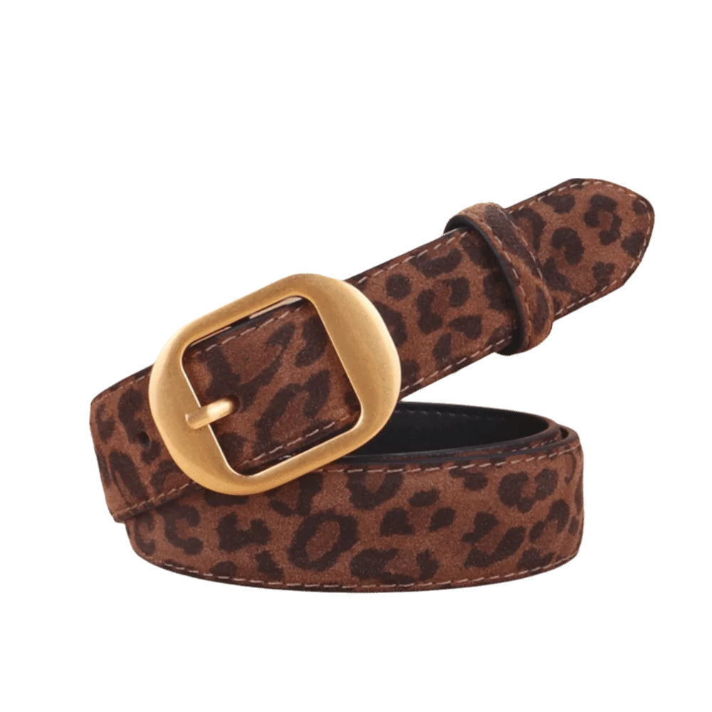 Y2K Style Leopard Print Waist Belt Gold/Silver Buckle Adjustable Suede Leather Belt Needle Buckle Fashion Belt Jeans Dresses