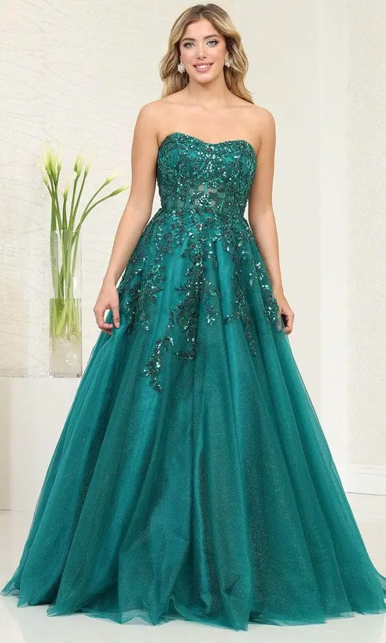 Elegant Party Dresses 2024 Evening Dresses Glittery Tulle Bling Sequined Lace Applique Long Floor Length Formal Party Prom Gowns