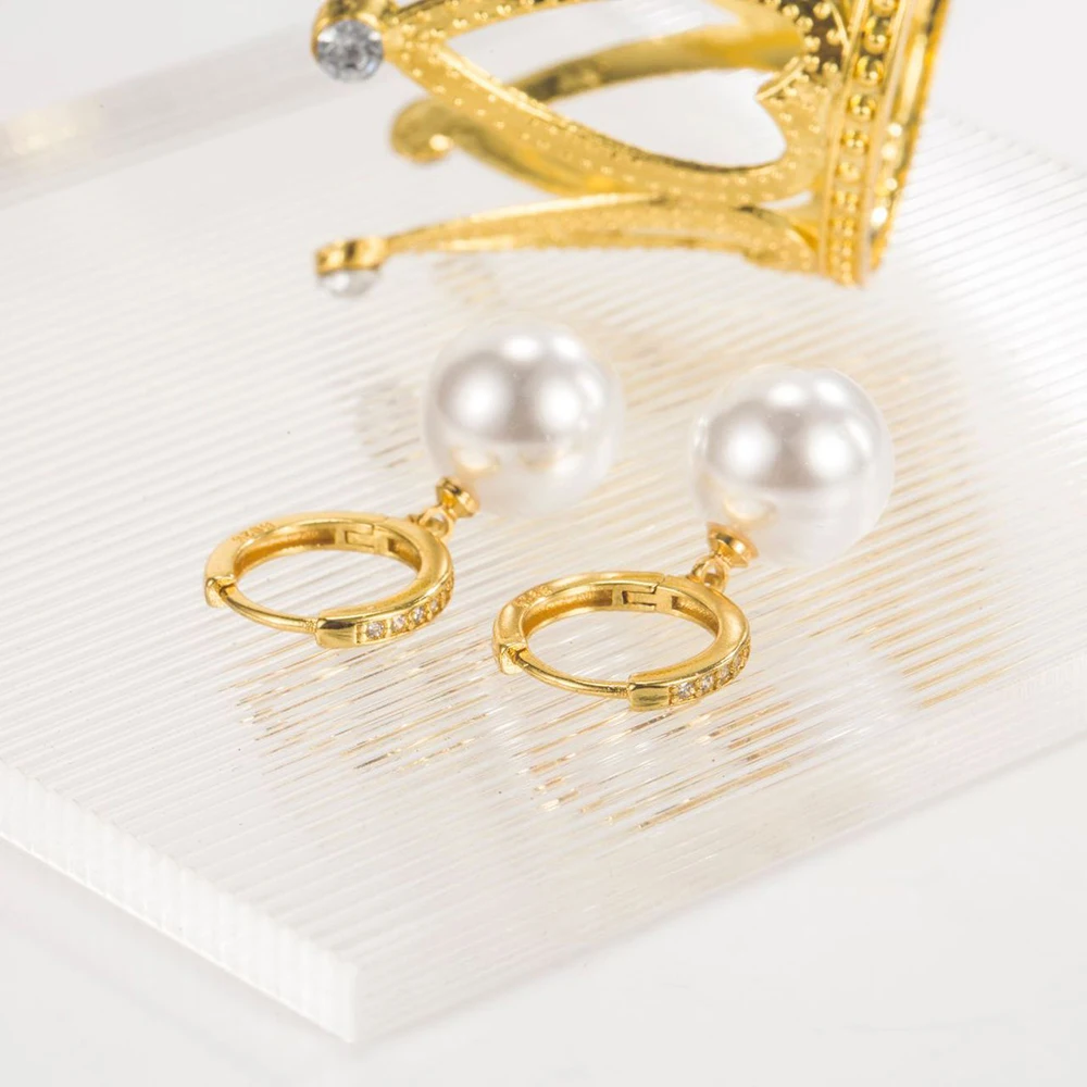 925 Sterling Silver New Women's Crystal Jewelry Pearl Drop Earrings XY0089