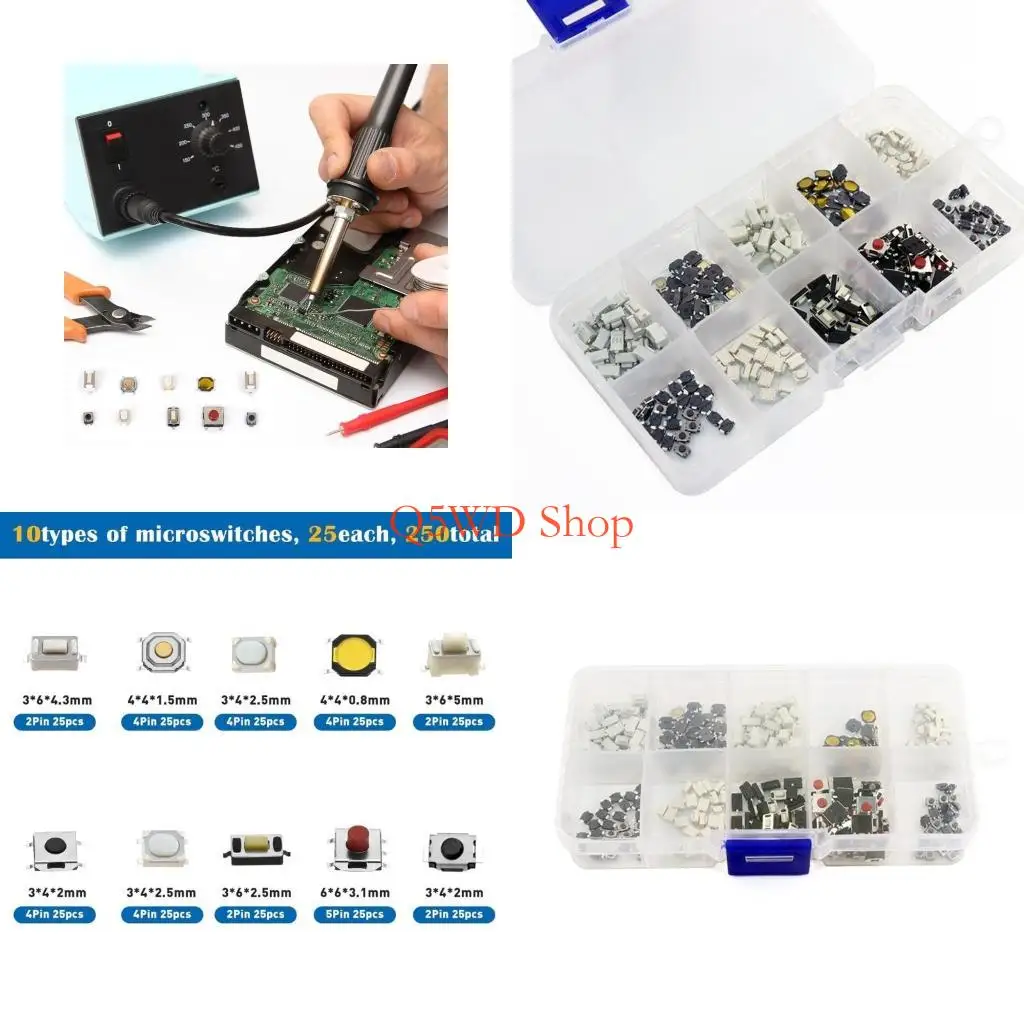 

Q5WD 250шт тактильные кнопочные переключатели патчи переключатели кнопки сенсорный микропереключатель