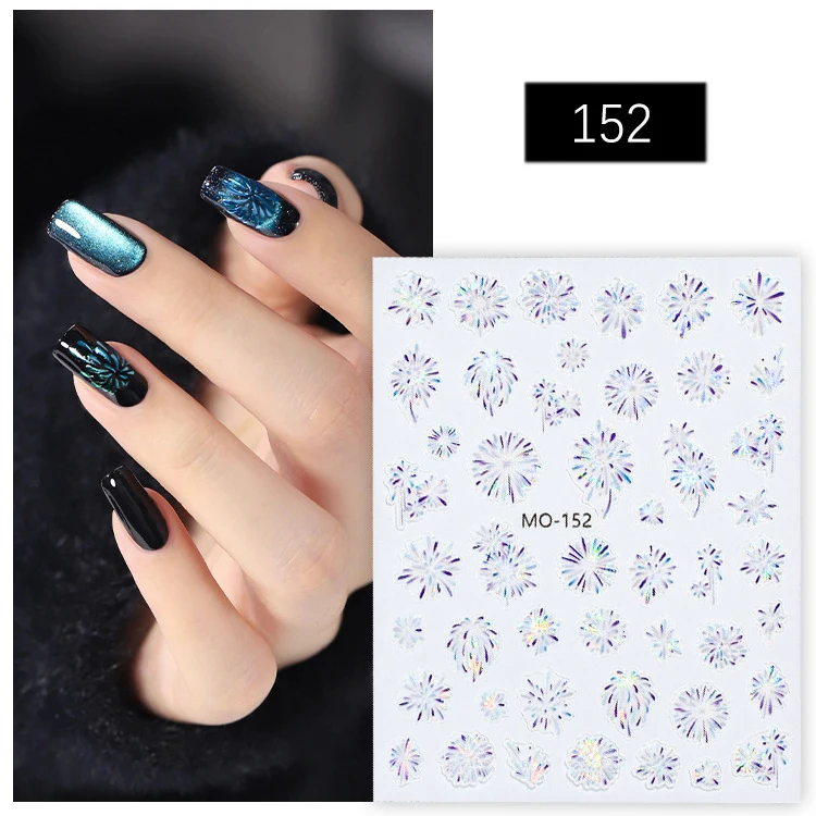 5D zelfklevende bloeiende kleurrijke vuurwerk nail art stickers laser vuurwerk nagelstickers nieuwjaar ontwerp nagelschuif