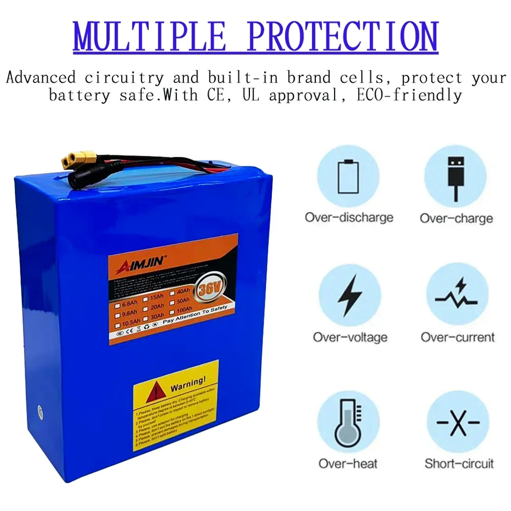 Upgraded Version 10S8P 36V 30ah 18650 Lithium-ion Battery Pack with BMS Large Capacity Power Battery,500-1000W