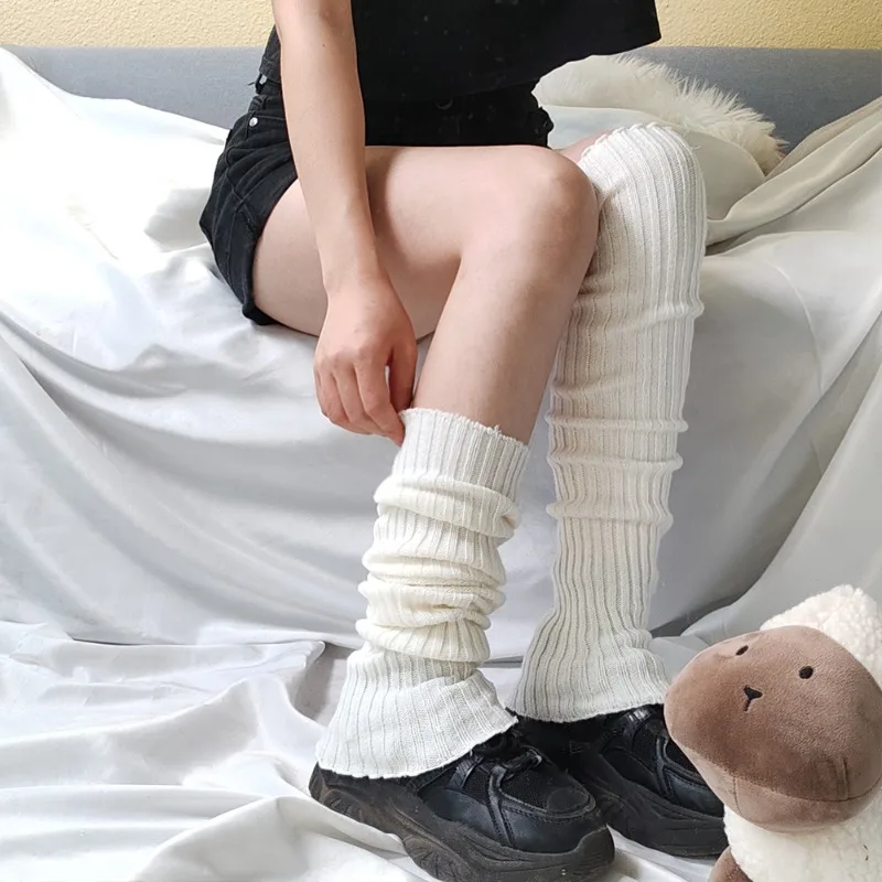 40/50/70cm Lolita Leg Warmers Harajuku Knitted Sock Covers for Women Black White Long Leg Socks Autumn Winter Warm Foot Cover view 3