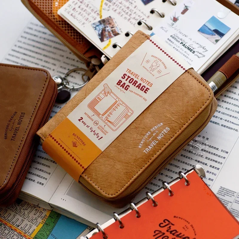 fromthenon portatil folhas soltas caderno de viagem planejador zipper jornal bolsa de armazenamento artigos de papelaria a7 01