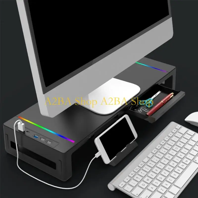 A2BA Monitor Stand Offering RGBs USB Charging Port Height Customization And Storage Organization Solution