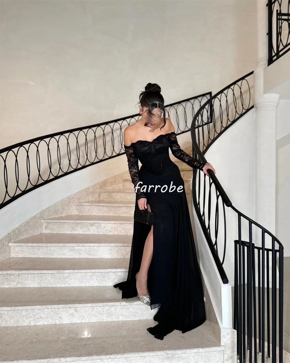 Customized Matching Modern Style Chiffon Pleat Applique A-line Off-the-shoulder Long Dresses Bespoke Occasion Dresses High Quali