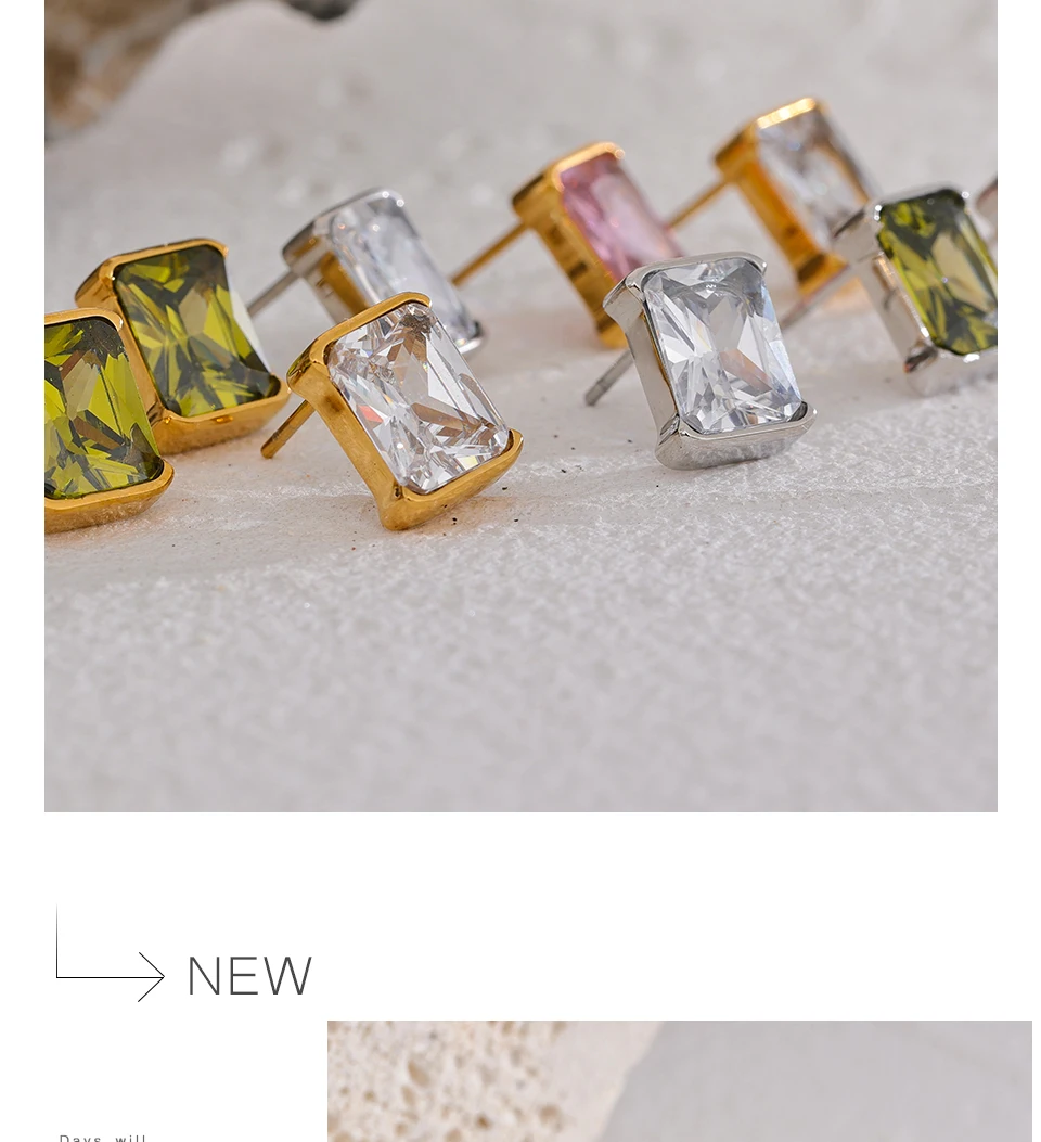 Yhpup Zarte quadratische Ohrstecker aus Edelstahl mit AAA-Kubikzirkonia, 18 Karat PVD-beschichtet, trendiger Alltagsschmuck für Frauen, Gala-Geschenk – Detail 12