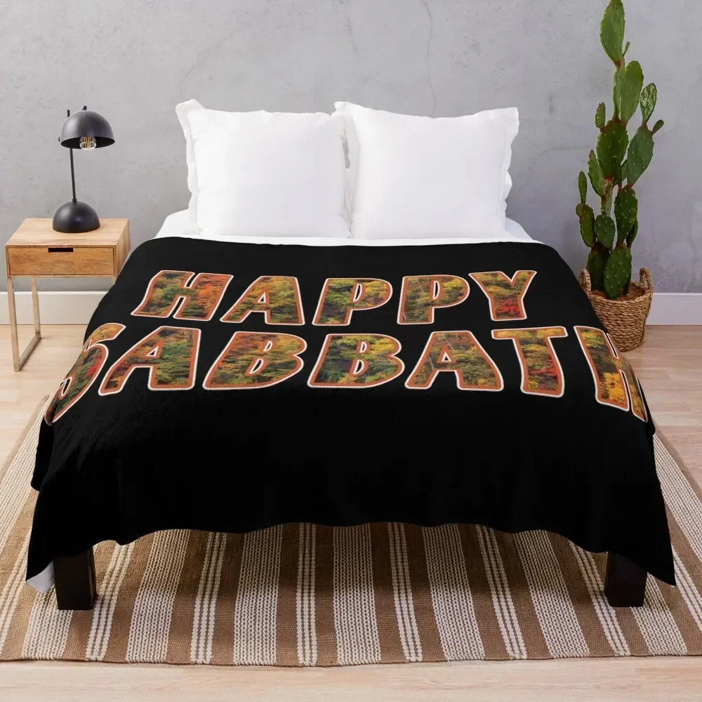 

Happy Sabbath Autumn Text Art - Black - Adventist Sabbath Greeting Throw Blanket Wrinkle Resistant Lightweight Blanket