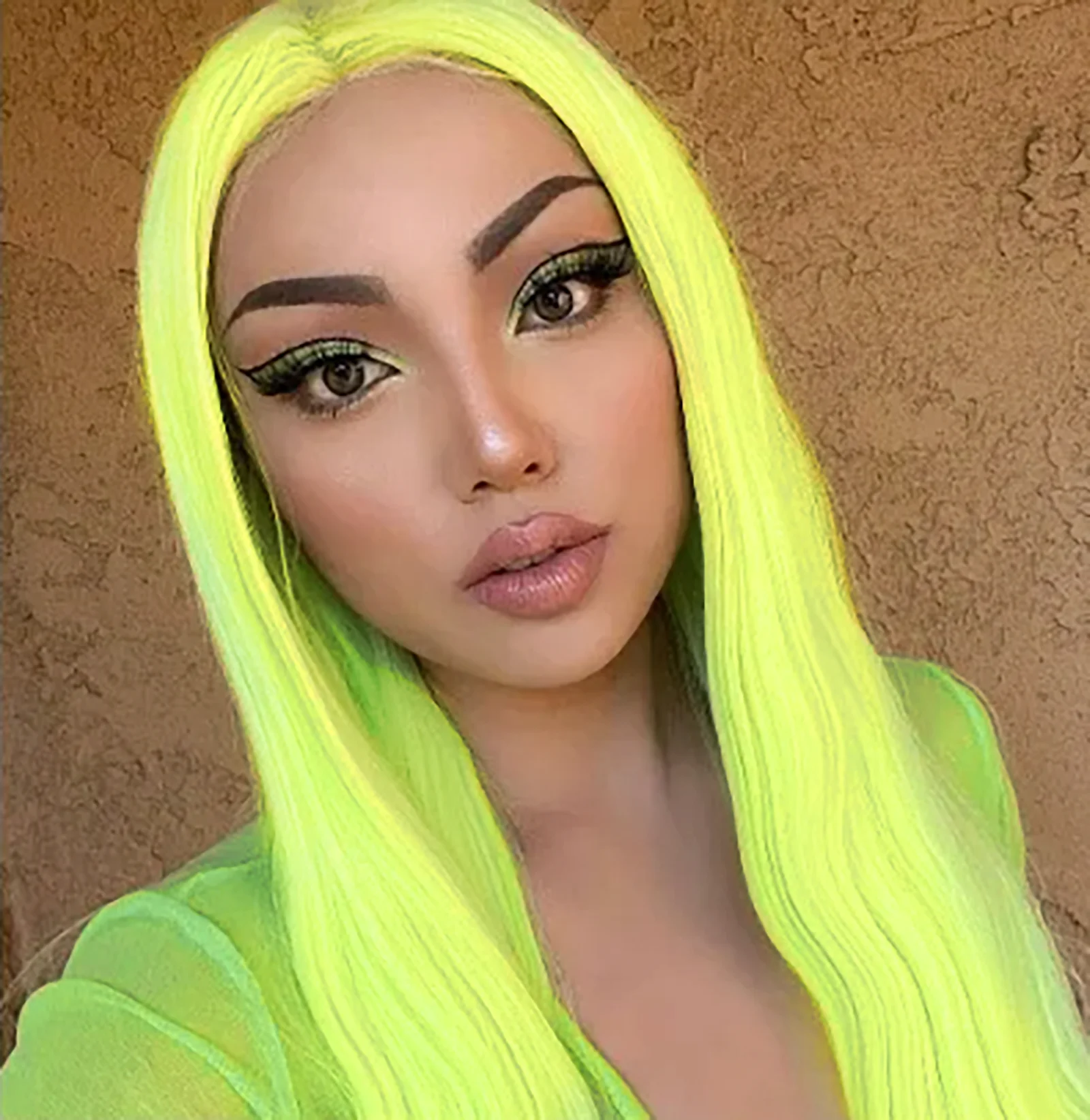 RDY Fluorescent Neon Green Wig Long Straight Synthetic Lace Front Wig Glueless Natural Hairline Hair Frontal Wigs for Women