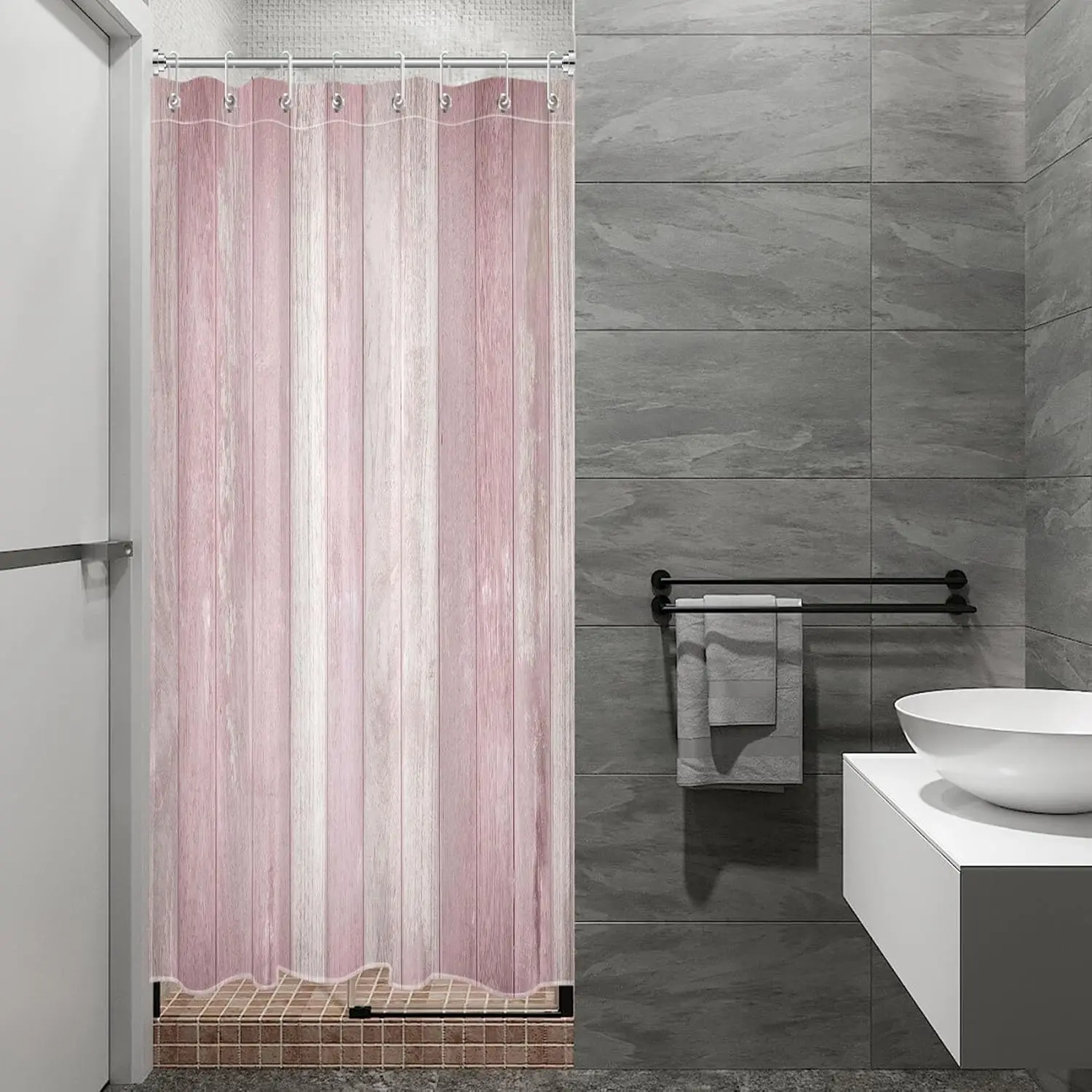 

Розовая занавеска для душа с текстурой дерева, мягкая текстура, деревенский дизайн, декор для ванной комнаты, водонепроницаемая ткань, женский стиль, аксессуары для дома