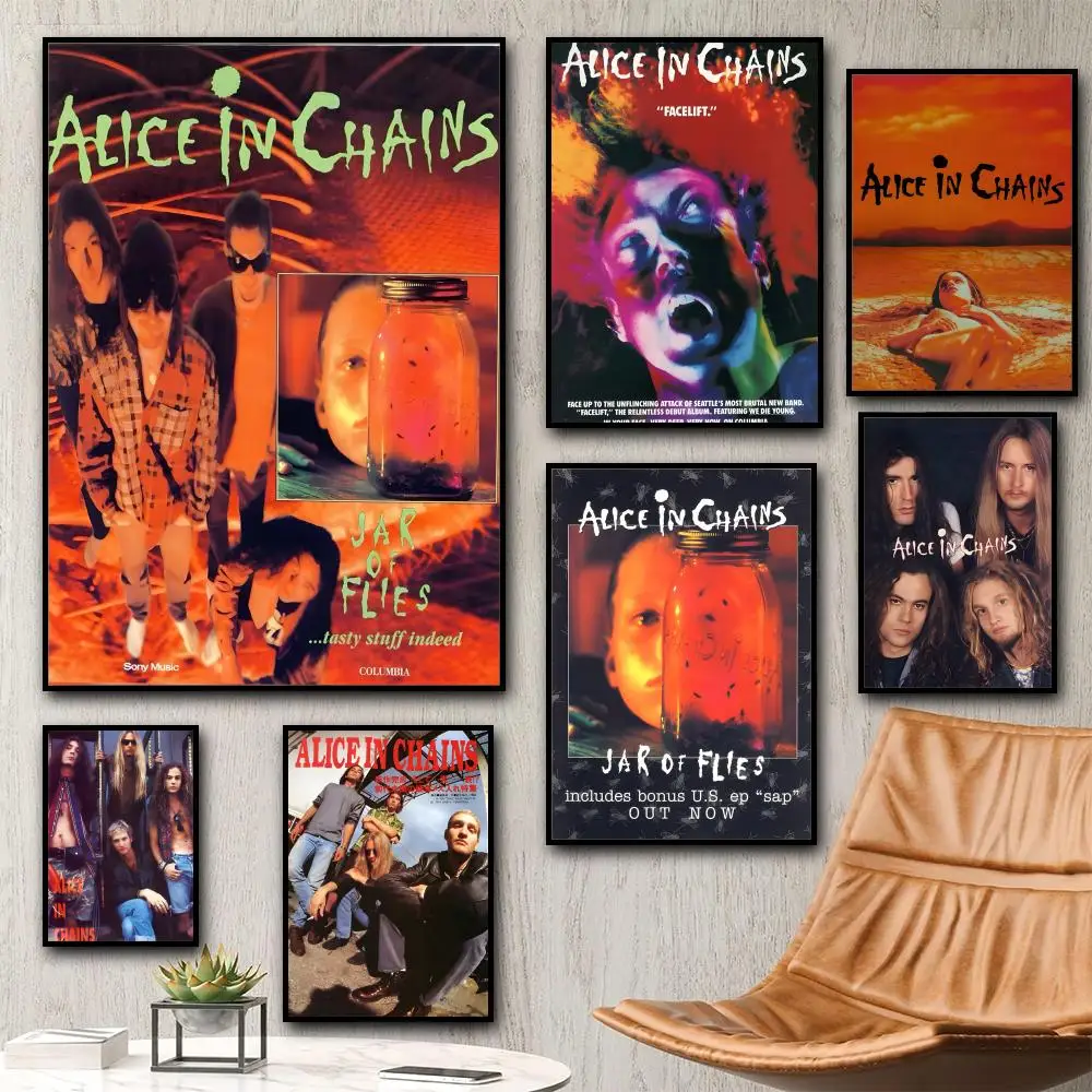 Retro Music Alice In Chains Painting Calligraphy HD Canvas Poster living room bedroom bar aesthetic decoration