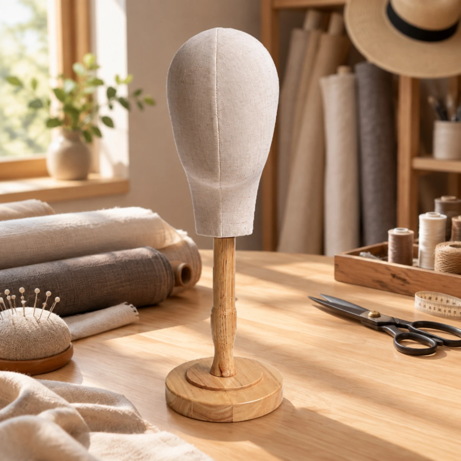 Detachable Hat Display Stand with Fabric Head Form Space-Saving Wooden Hat Display Stand with Plastic Head Form Stable Versatile