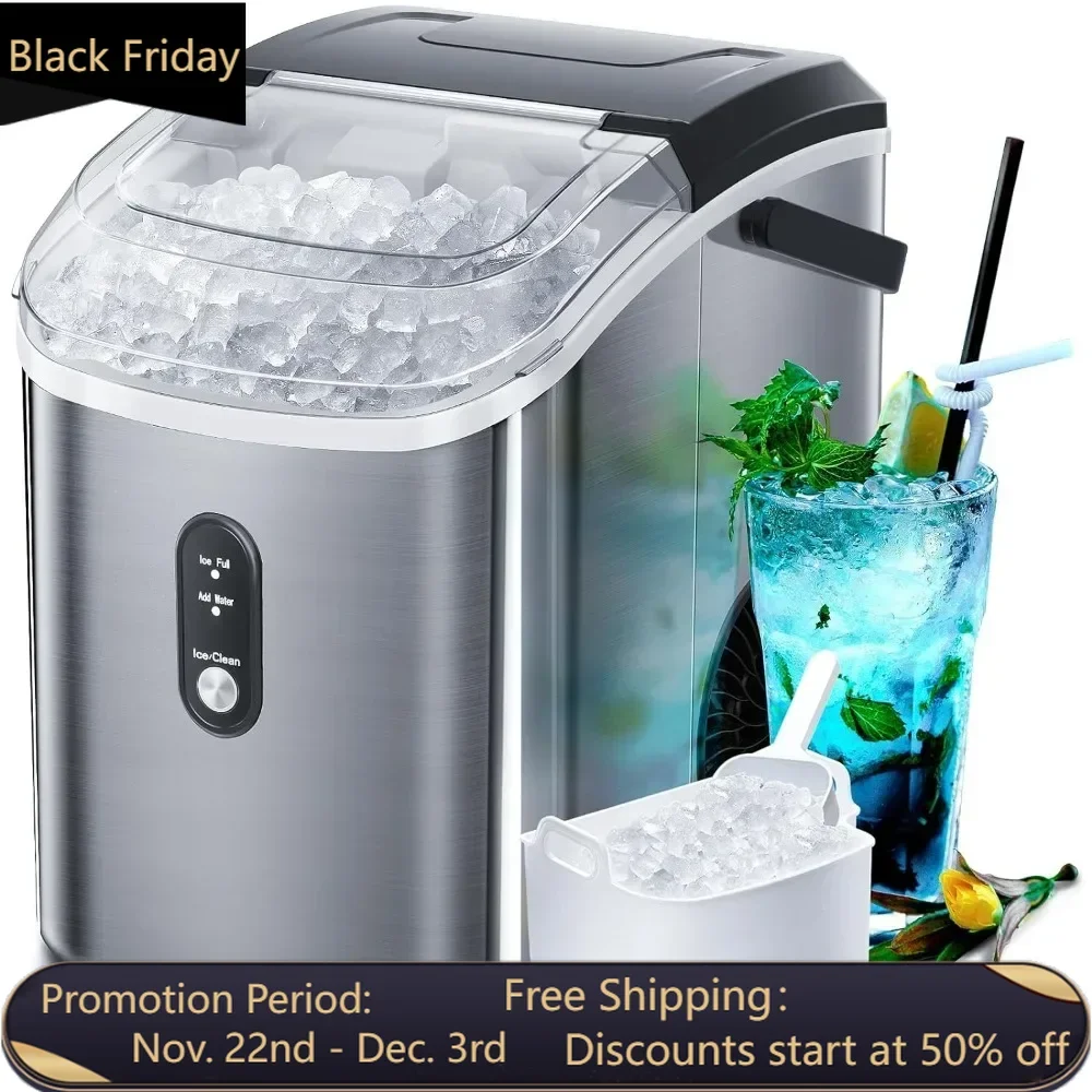 Countertop Ice Maker, 34Lbs/24H, Pebble Portable Ice Machine with Scoop, Self-Cleaning, One-Click Operation, for Kitchen, Office