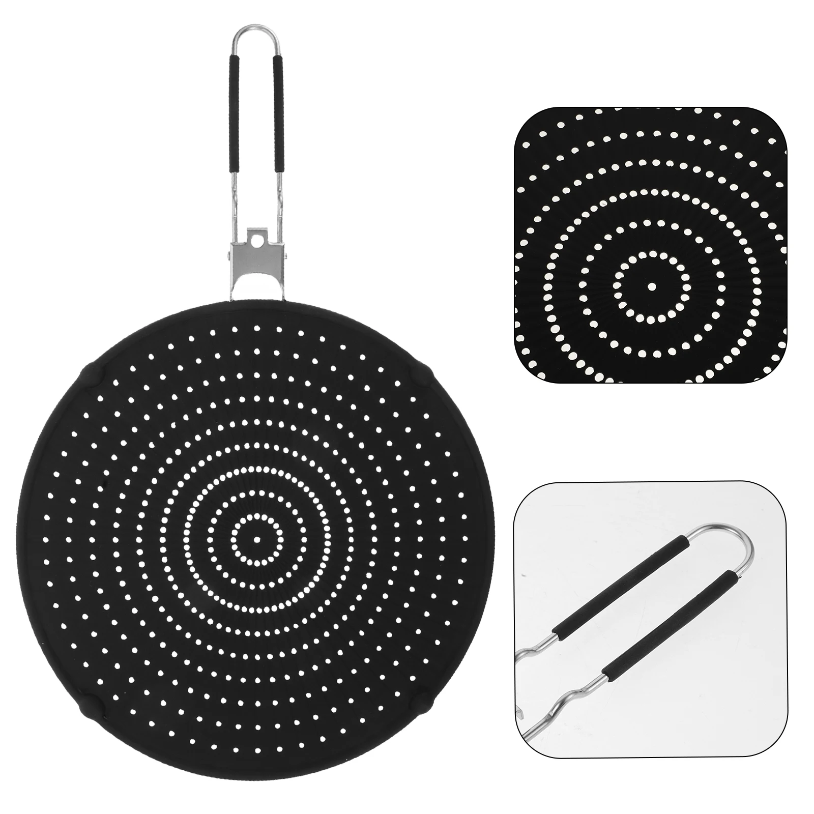 

12.5 Inch Silicone Splatter Screen Foldable Oil Splash Stainless Steel Handle Kitchen Cooking Grease Guard For Frying Pan Pasta