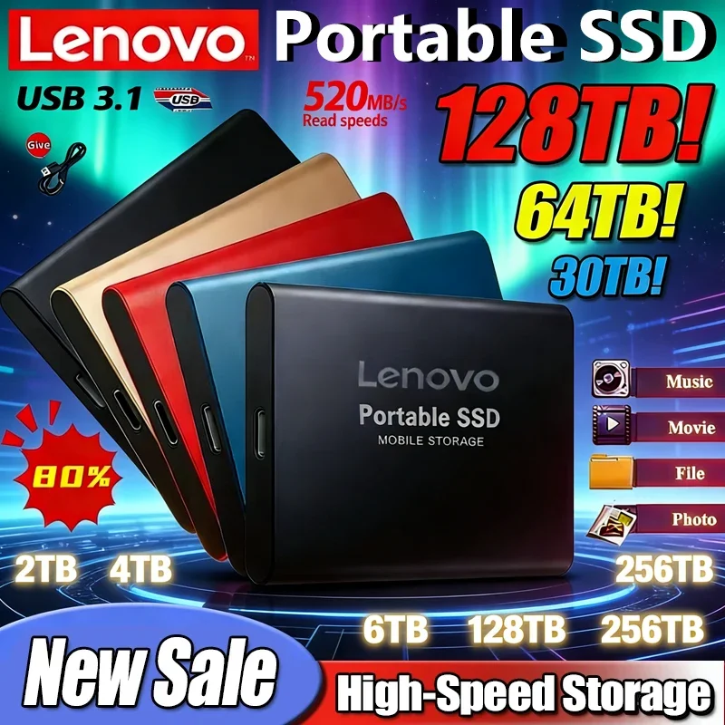 

Внешний корпус для SSD-накопителя Lenovo 256 ТБ, высокоскоростной, USB 3.0, с кабелем USB 3.0, ABS-пластик