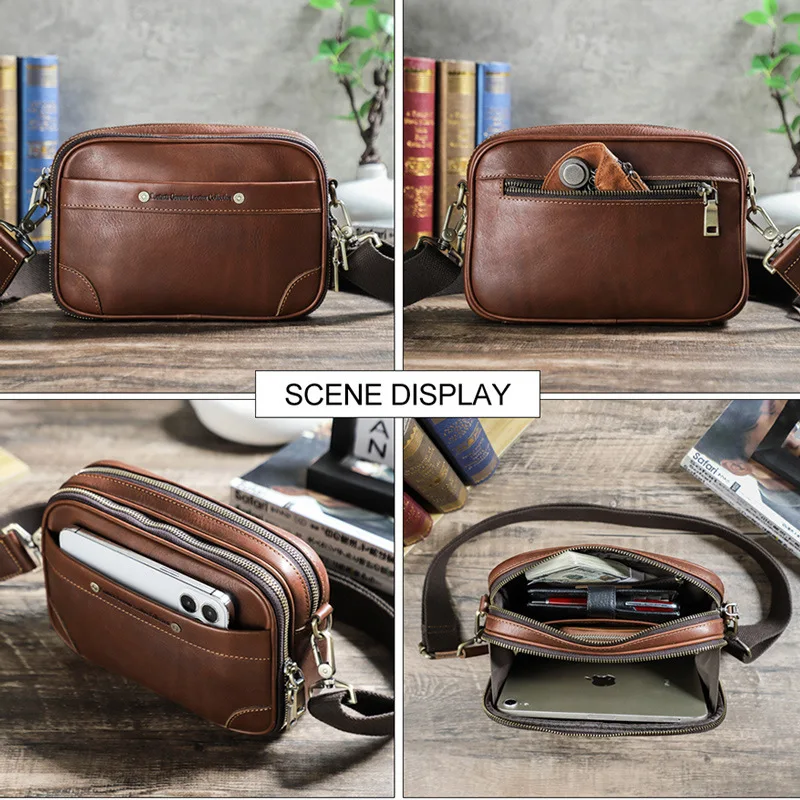 Fashionable British Style Head Layer Cowhide Crossbody Men's Casual Trendy Men's Leather Single Shoulder Large Capacity Handbags