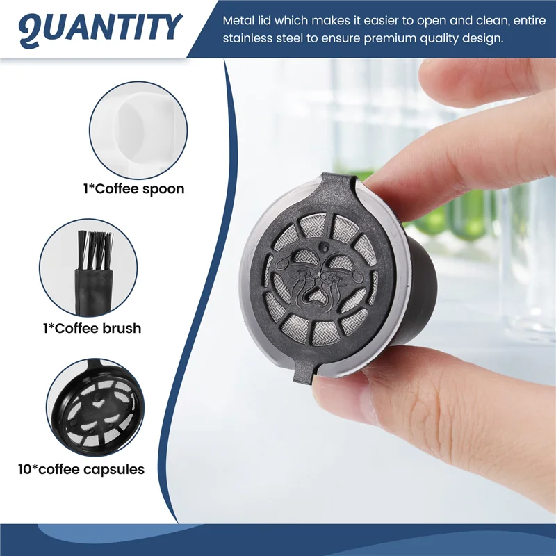 10 قطعة مرشحات كبسولات القهوة القابلة لإعادة الاستخدام القابلة لإعادة الملء لنسبرسو مع فرشاة ملعقة اكسسوارات المطبخ فلتر القهوة