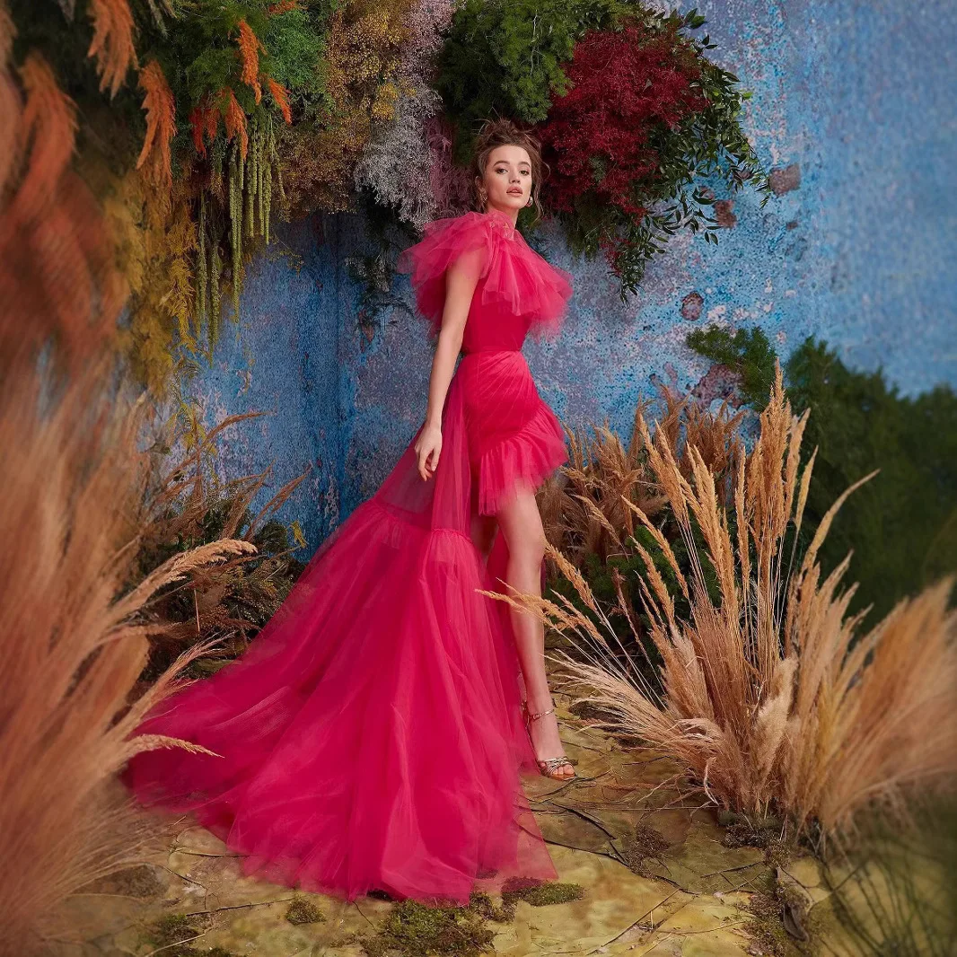 

New Solid Color Single Shoulder Spring/summer Mesh Tailored Banquet Slimming Hip Hugging Evening Dress Set, Two Piece Party