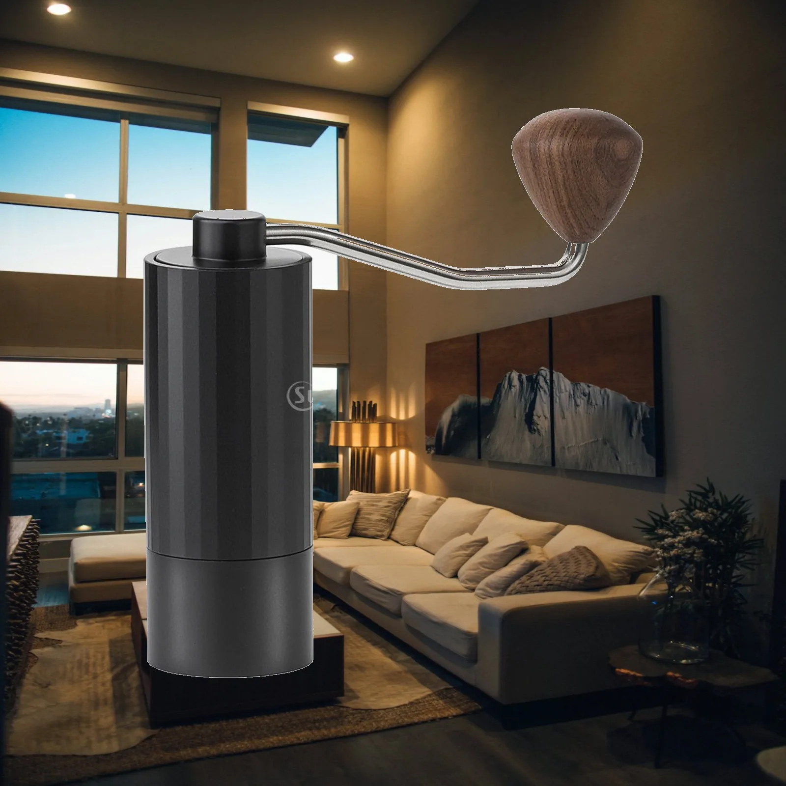 Mini Manual Coffee | Compact Cylindrical Body, Wood-Grain Handle, for Travel