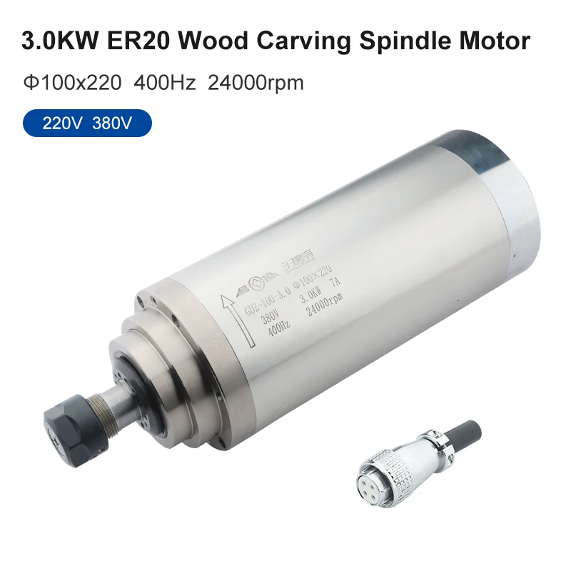 CNC 3.0kw ER20 Water-Cooled Spindle Motor 4 Bearing 220V 380V Φ100x220 Woodworking Spindle Used For CNC Router Engraving