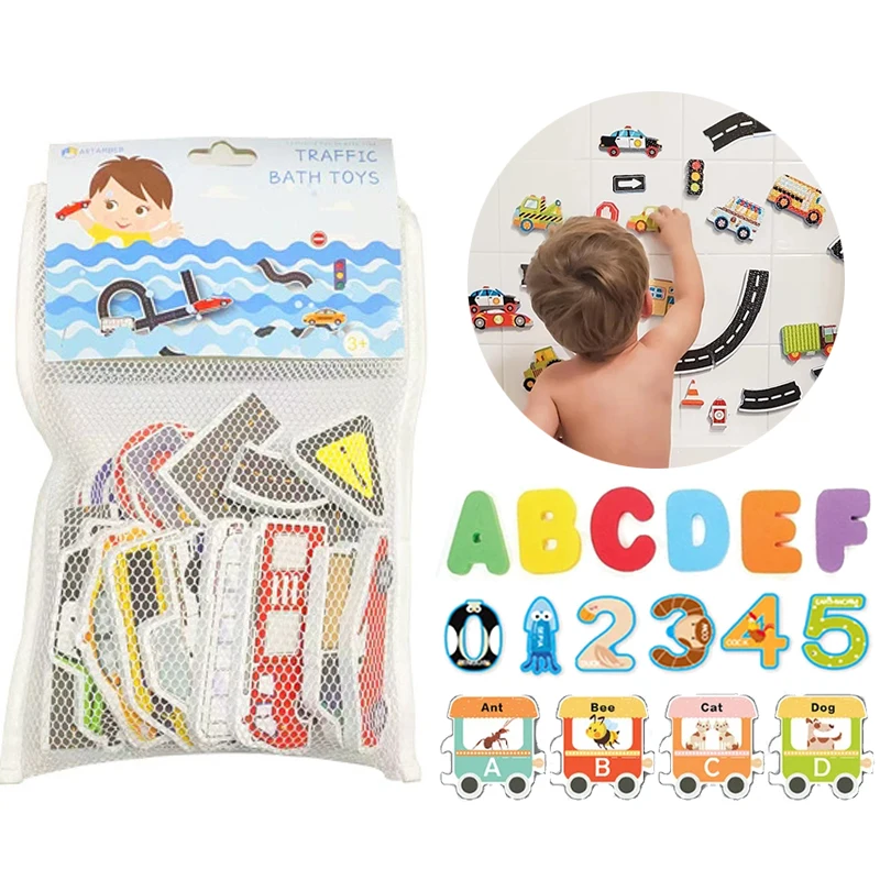 Baby Bath Toys Letter Number Traffic Cognitive Floating Foam EVA Puzzle Bathing Toys for Children Bathroom Play Water Game TMZ