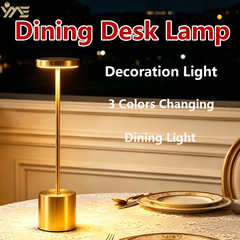 Rechargeable LED Desk Lamp Dining Table Light 3 Color Changing Touch Control Night Light Creative Ambient Light Bar Dining Room