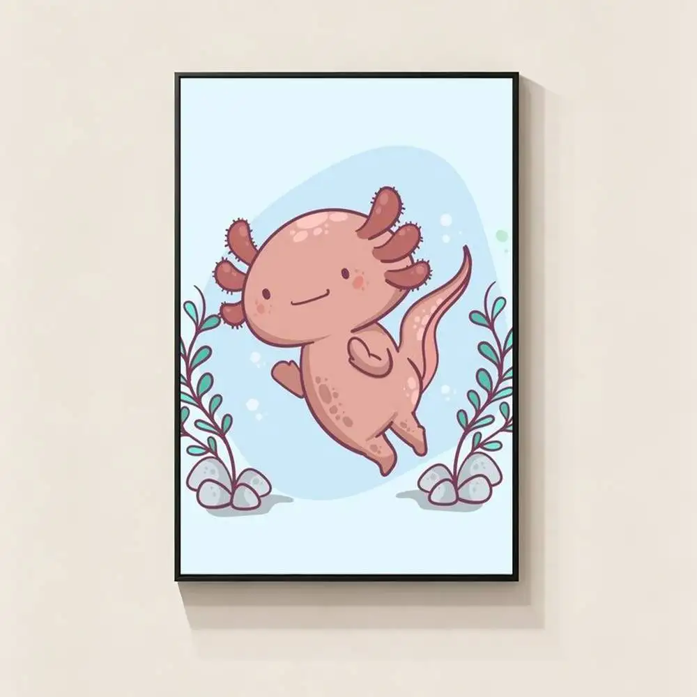 Cartoon cute pink Axolotl  Poster Perfect Space Sticker Self Adhesive for Office Home Theater Wall Art Decor Fancy Gift