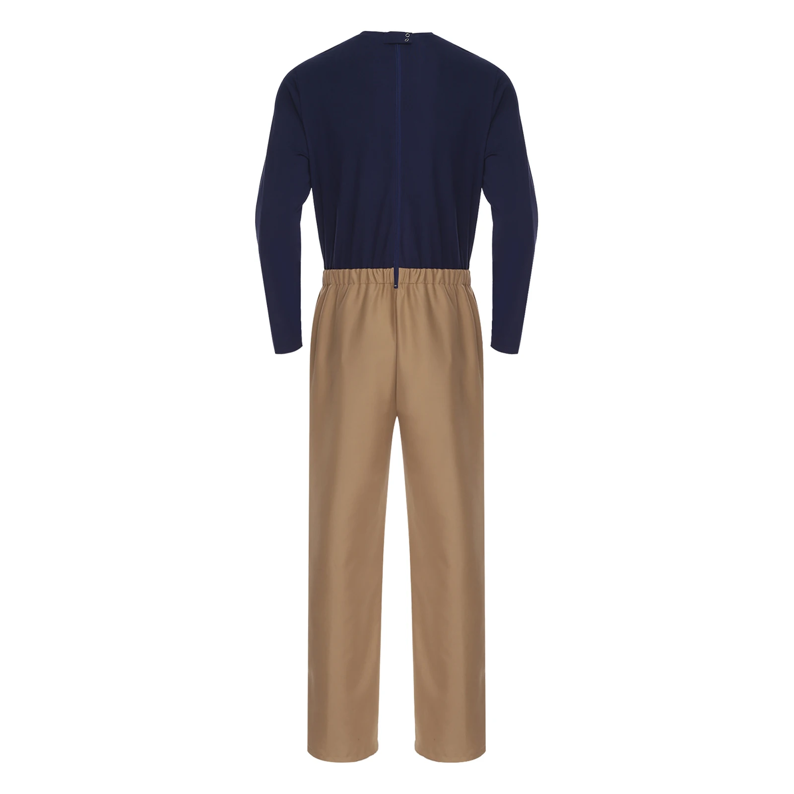 알츠하이머 환자 및 노인 돌봄을 위한 남성용 적응형 점프수트 컬러 블록 디자인 라운드 넥 긴팔 백 지퍼 롬퍼