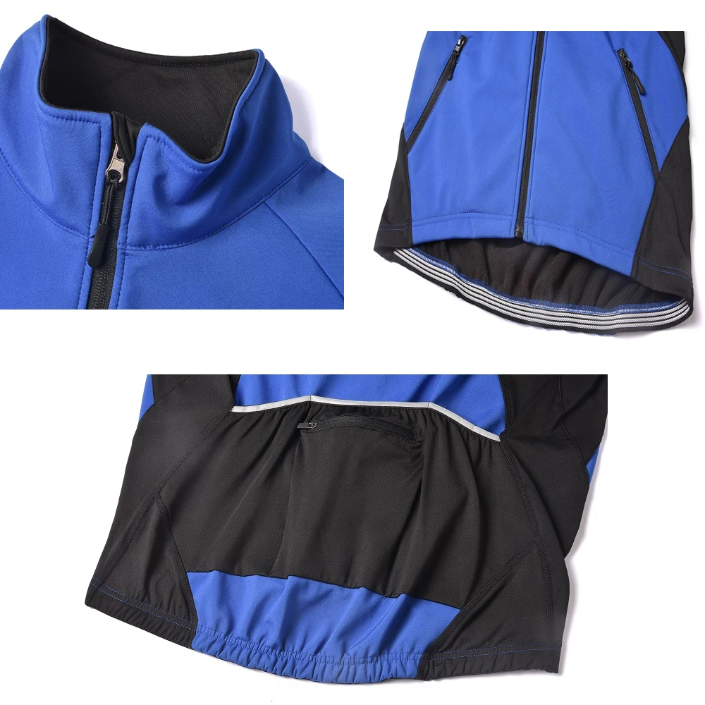 QUESHARK Men Autumn Winter Warm Fleece Long Sleeve Cycling Jacket Windproof Waterproof Thermal Windbreaker Bicycle Jersey Coat