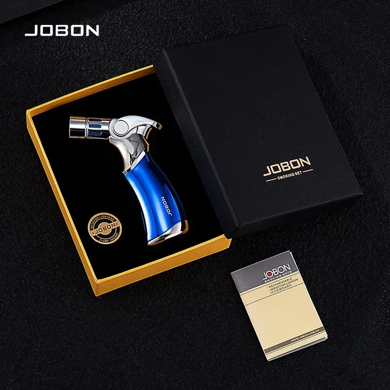 JOBON Blue Flame Turbine 4 Torch Jet Cigarette Lighter Metal Outdoor Windproof Butane Gas Lighter Kitchen Barbecue Tool