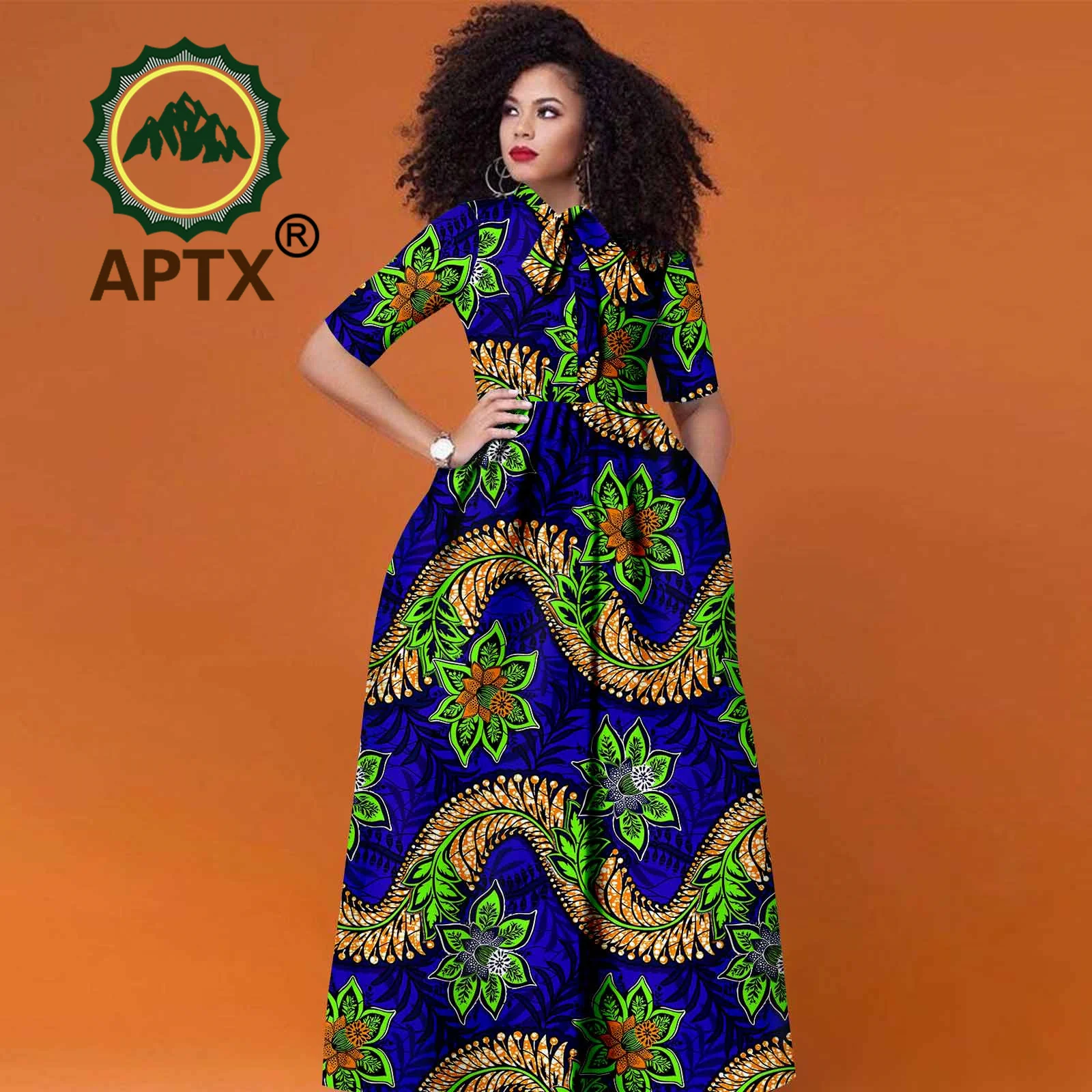 

African Print Women's Dresses Ankara Short Sleeve High Waist Casual Maix Party Dress Dashiki Women Attire