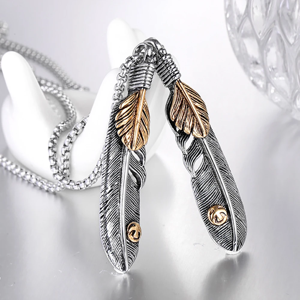 Stainless Steel Animal Feather Wing Eagle Pendant Necklace Fashion Punk Rock Jewelry Gift For Him with Chain