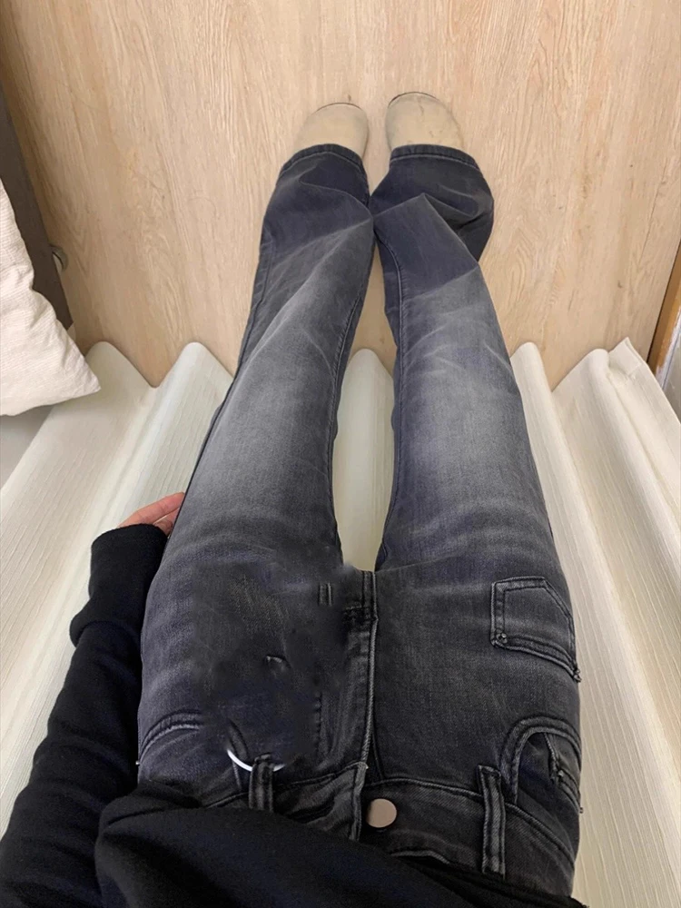 Design sense street micro flared jeans for women in autumn and winter retro high waisted slimming fashion floor pants