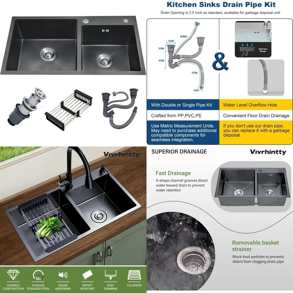 

Stainless Steel 30-inch Double Bowl Kitchen Sink with Nano Coating, Drop-in/Top-Mount, Includes Drain and Fruit Basket, 304 Grad